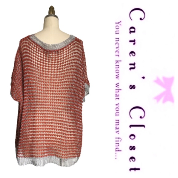 Vintage Metallic Red & Silver Mod Crochet Top - Picture 3 of 3